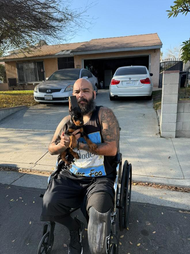 Phenomenal Doberman puppy meeting his new dad on the front driveway